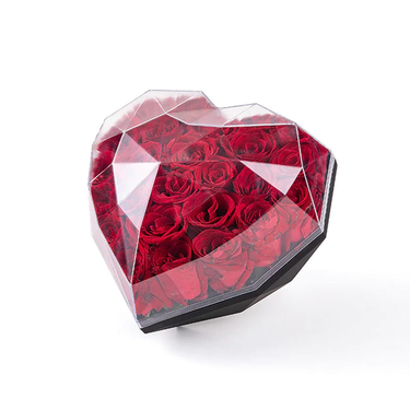 20-25 Red Roses in Heart-Shaped Acrylic Vase